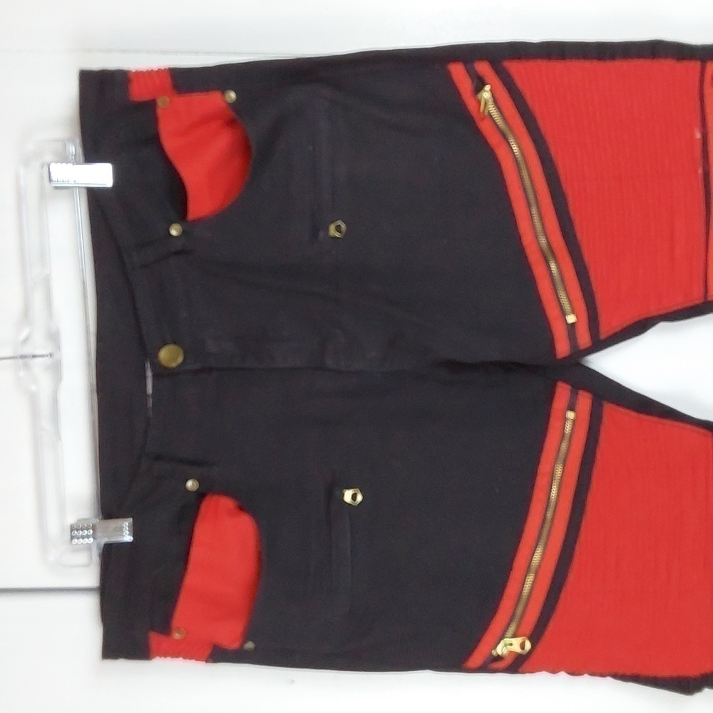 Bie PA Mens Black/Red Denim jeans Vintage streetwear moto Edgy Sz.38 - Picture 2 of 8